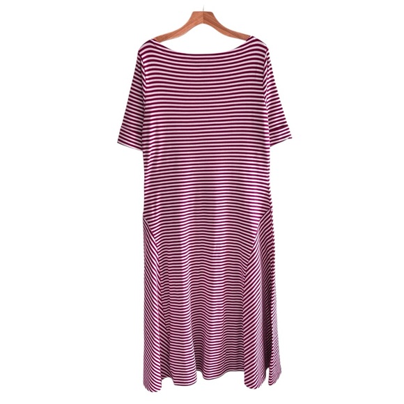 LAUREN RALPH LAUREN Striped Stretch Cotton Midi Size Xl Pink Fit & Flare - Picture 6 of 11